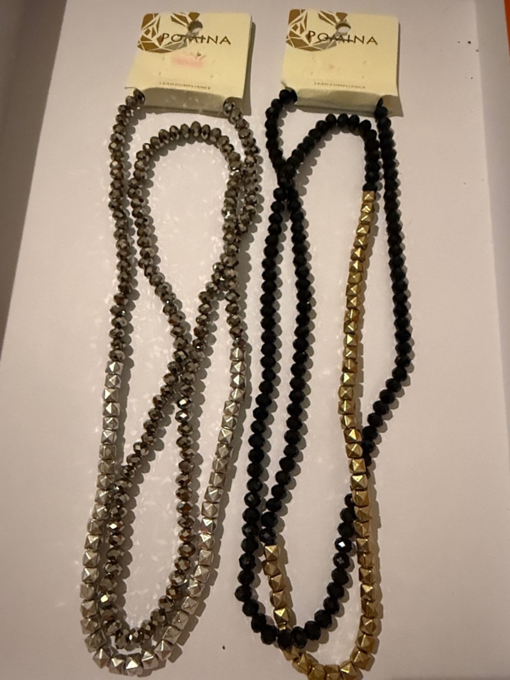 Pomina Black/Gold and Silver Beaded Necklace Set of 2